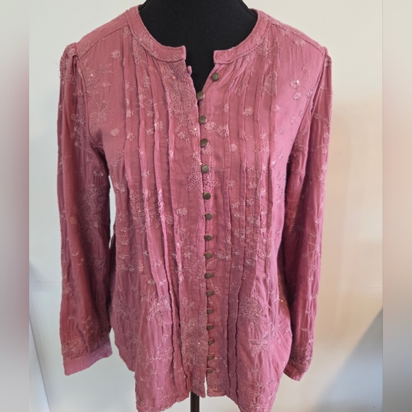 Anthropologie Pilcro embroidered boho button down top Sz M - Picture 3 of 11